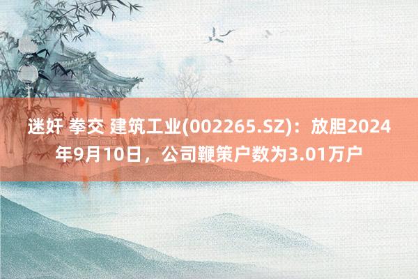 迷奸 拳交 建筑工业(002265.SZ)：放胆2024年9月10日，公司鞭策户数为3.01万户