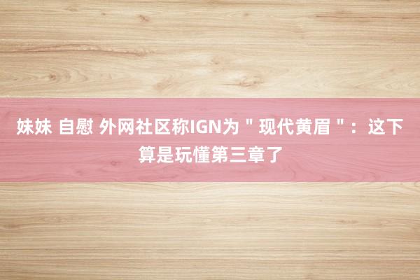 妹妹 自慰 外网社区称IGN为＂现代黄眉＂：这下算是玩懂第三章了