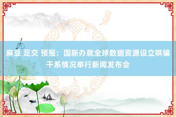 麻豆 足交 预报：国新办就全球数据资源设立哄骗干系情况举行新闻发布会