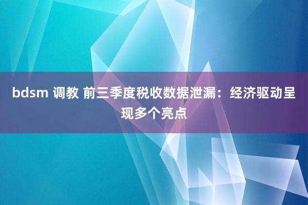 bdsm 调教 前三季度税收数据泄漏：经济驱动呈现多个亮点