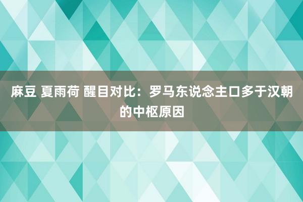 麻豆 夏雨荷 醒目对比：罗马东说念主口多于汉朝的中枢原因