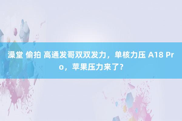 澡堂 偷拍 高通发哥双双发力，单核力压 A18 Pro，苹果压力来了？